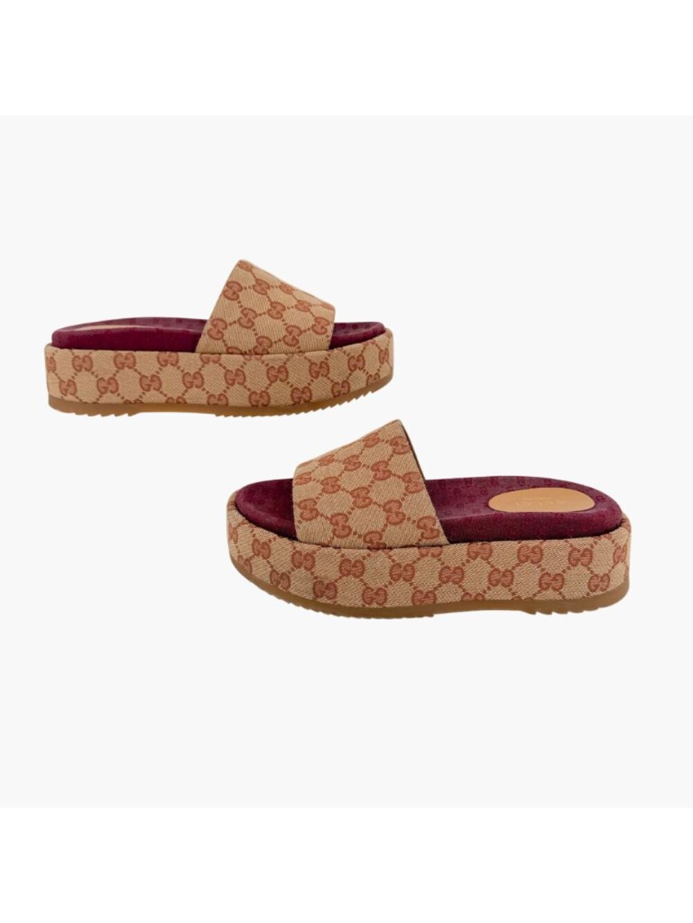 Gucci Angelina Platform Slide Sandals Beige GG Canvas Size 37 US 7 Women's - Picture 8 of 15